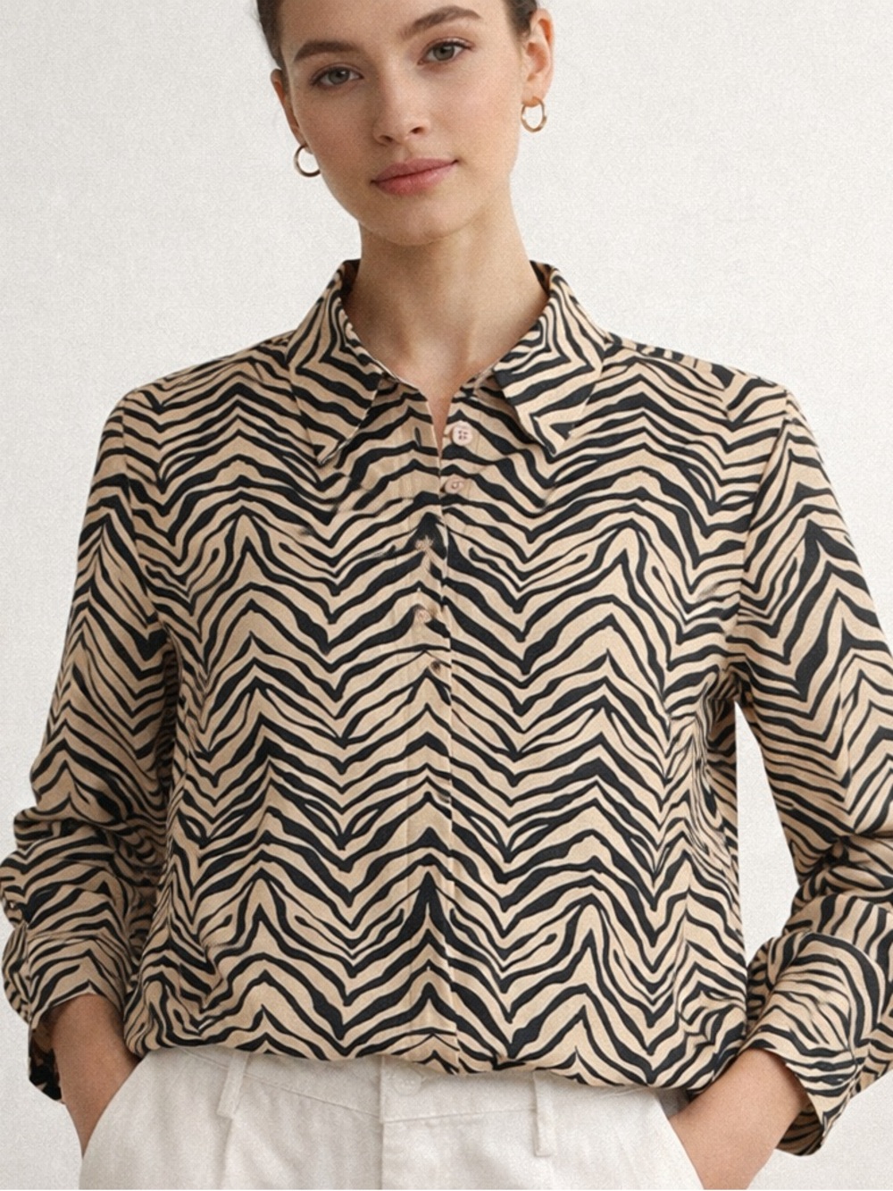 Lafayette 148 Scottie Blouse 100% Silk Size S Zebra Print Animal Luxury Designer